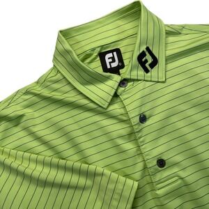 FootJoy Golf Polo Mens XL Stripe Stretch Short Sleeve FJ Collar Logo Lime Green